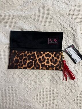 Makeup Junkie Leopard & Black Clutch/makeup bag with Red Tassel